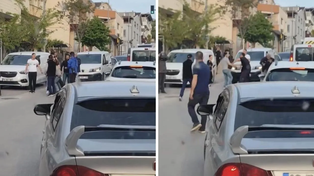 Trafikte döner bıçaklı kavga kamerada!
