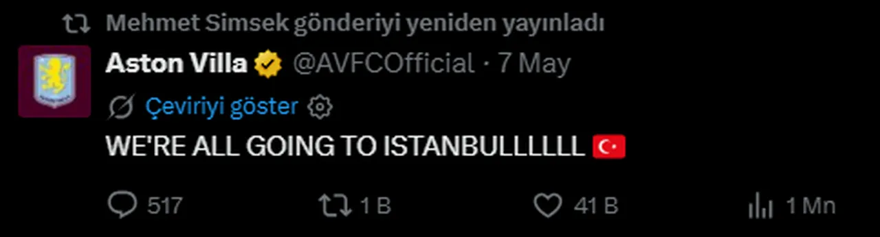 Bakan Şimşek tarafından RT'lenen gönderi