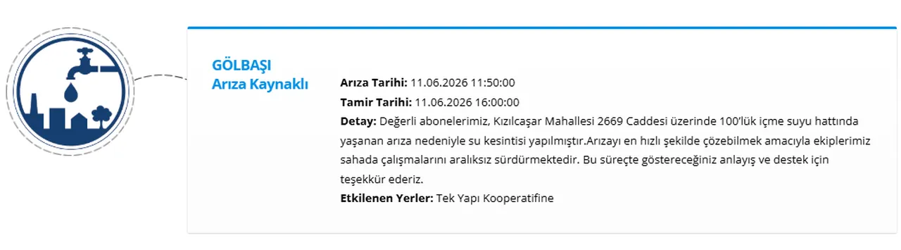 Ankaranın birçok ilçesinde su kesintisi (Etimesgut, Pursaklar, Polatlı, Beypazarı, Sincan) Sular ne zaman gelecek?