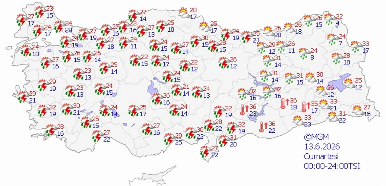 13 Haziran 2026 MGM hava durumu tahmin haritası