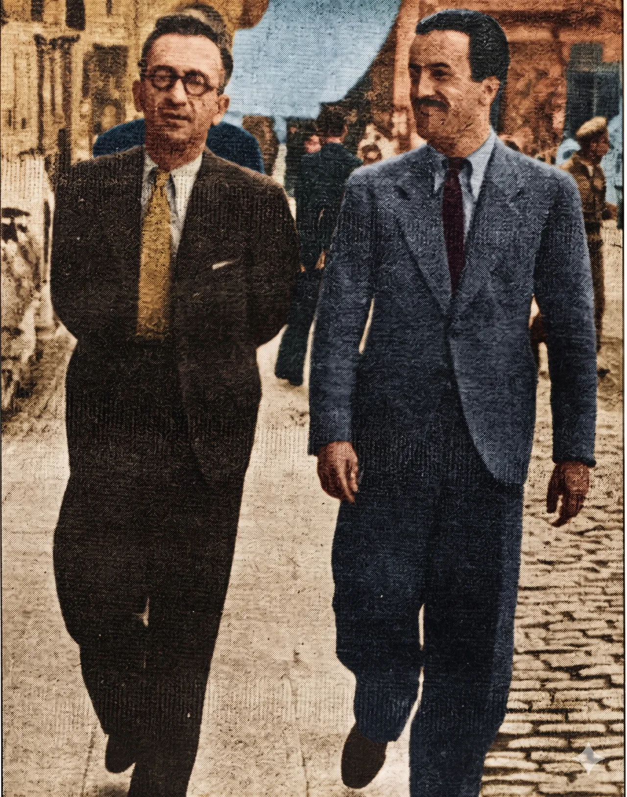 Peyami Safa ve Necip Fazıl Kısakürek (Yapay zeka ile renklendirilmiştir)