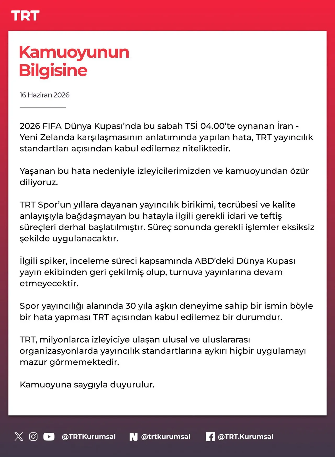 TRT'nin açıklaması