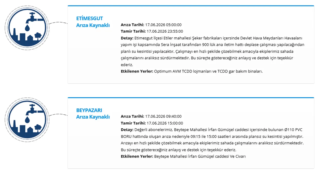 ASKİ su kesintisi programı 17 Haziran! Ankarada sular ne zaman gelecek?