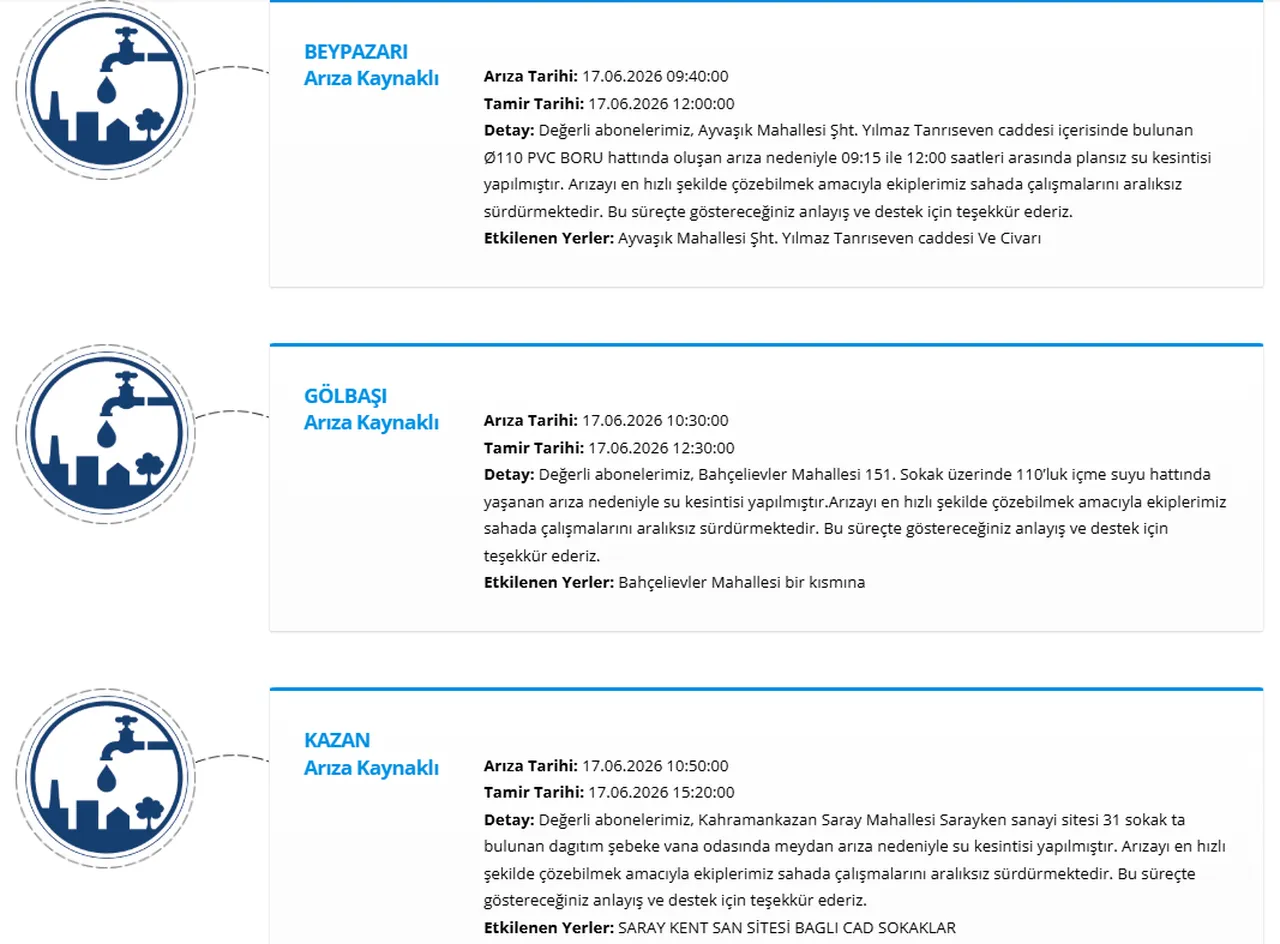 ASKİ su kesintisi programı 17 Haziran! Ankarada sular ne zaman gelecek?