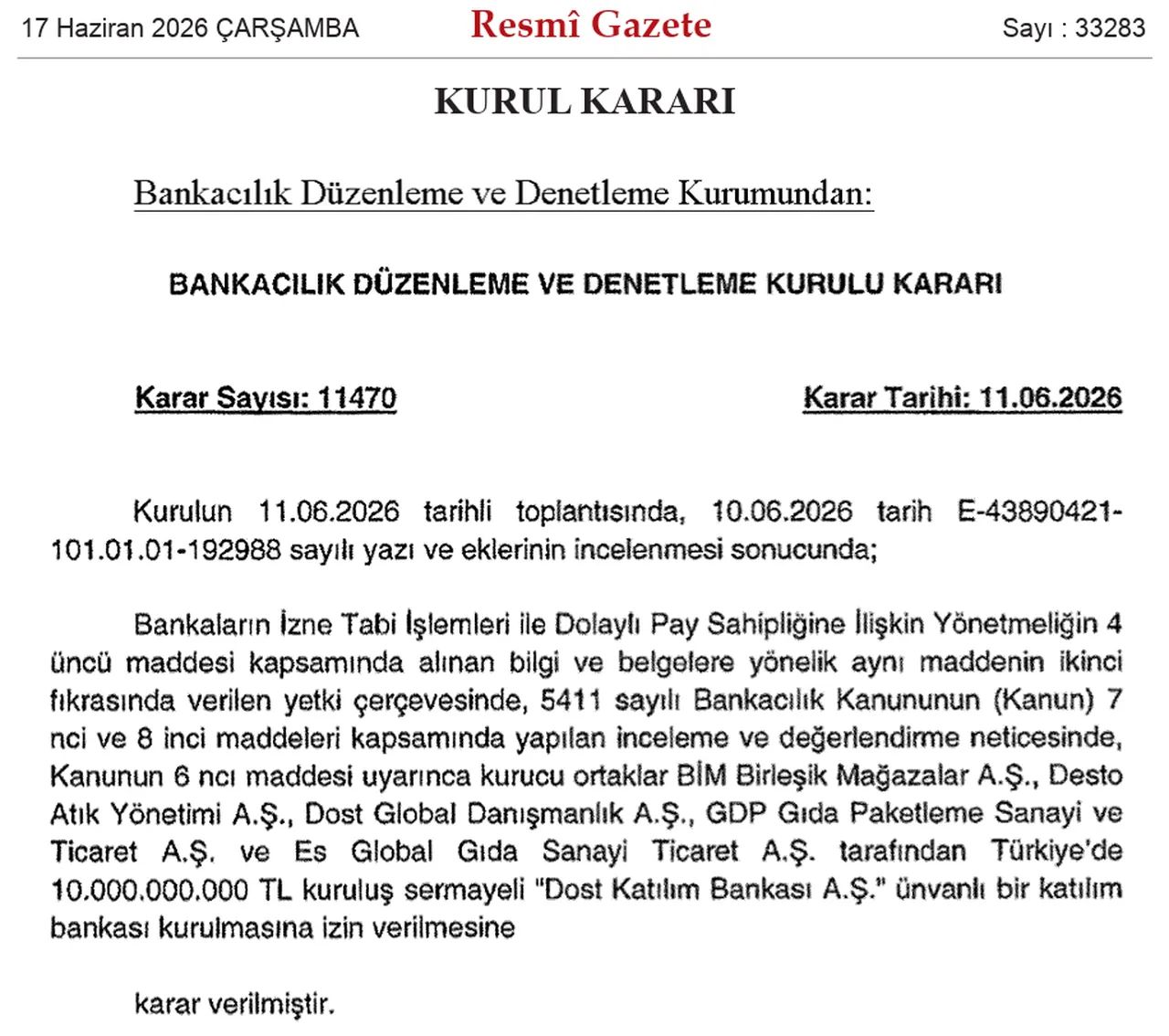 BDDK izin verdi! Ünlü market de ortak... 10 milyar sermayeyle yeni banka kuruluyor