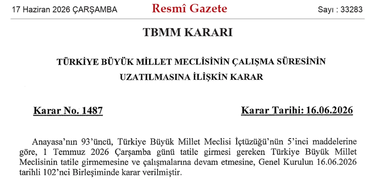 Meclis'in çalışma süresi uzatıldı! Karar Resmi Gazete'de