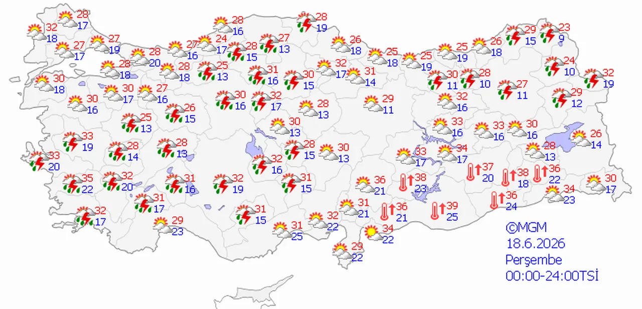 18 Haziran 2026 MGM hava durumu tahmin haritası