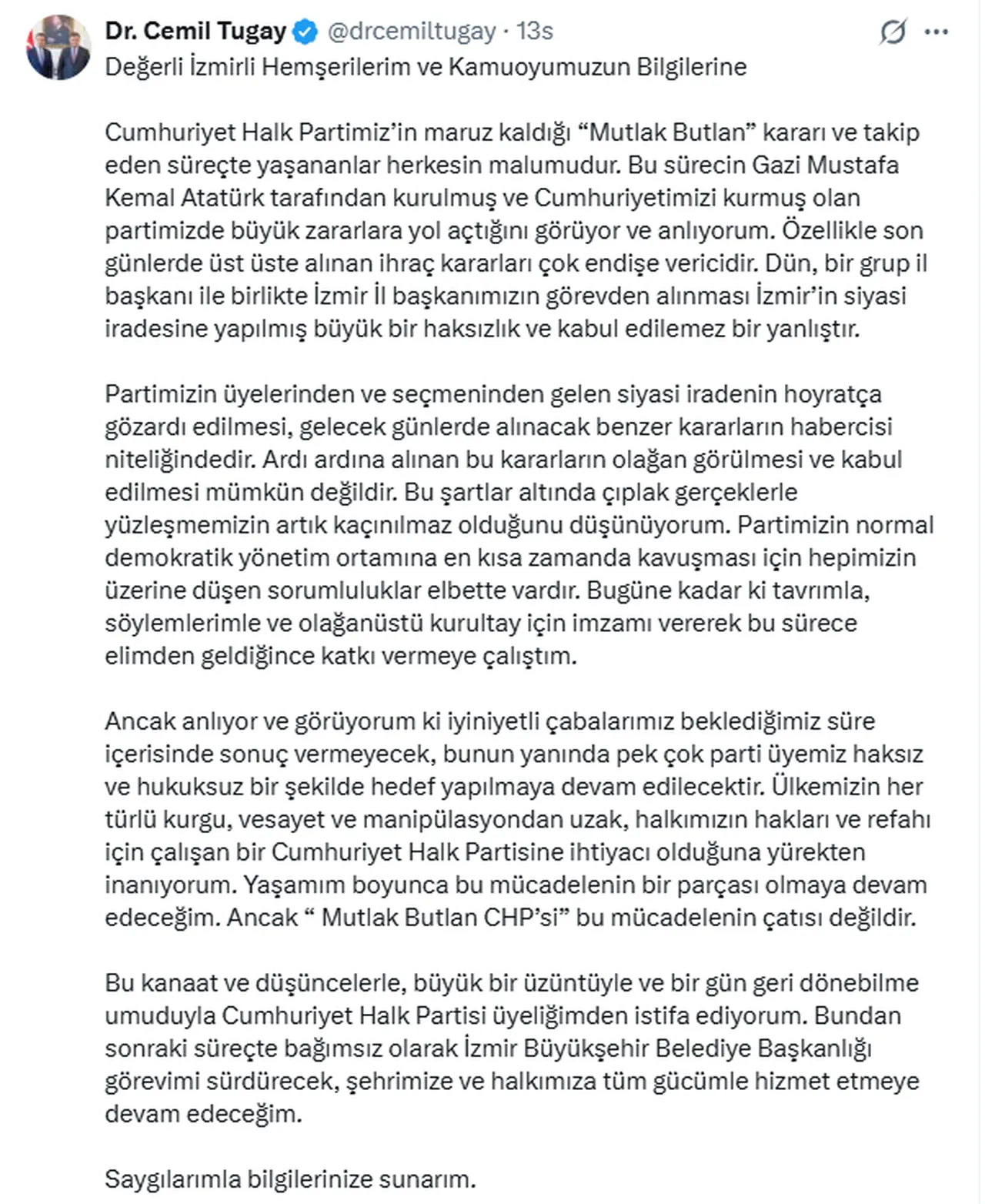 İzmir Büyükşehir Belediye Başkanı Cemil Tugay kimdir, neden istifa etti?
