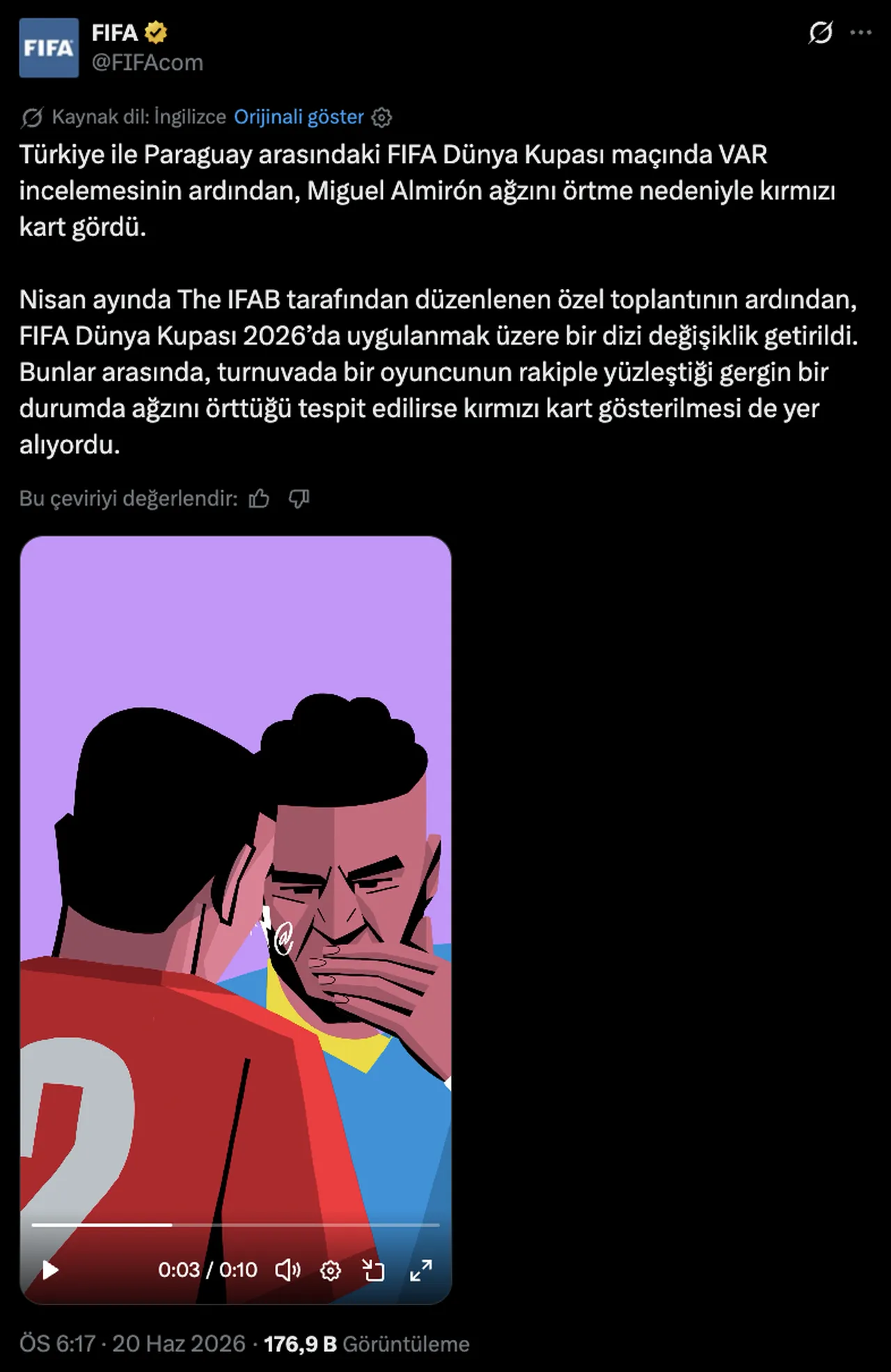 FIFA ağız kapatarak konuşma kuralına dair video yayınlandı! Türkiye-Paraguay maçında kırmızı kart verilmişti