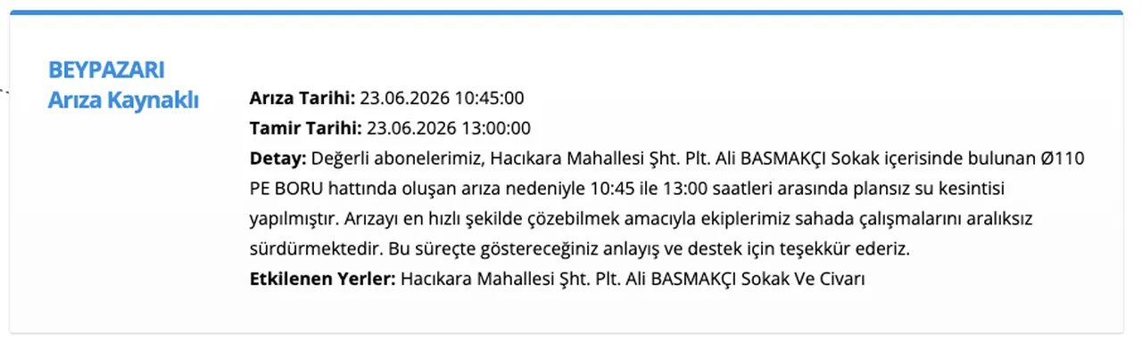 ASKİ su kesintisi 23 Haziran: Ankara Gölbaşı, Yenimahalle, Beypazarı ve Keçiören'de sular ne zaman gelecek?