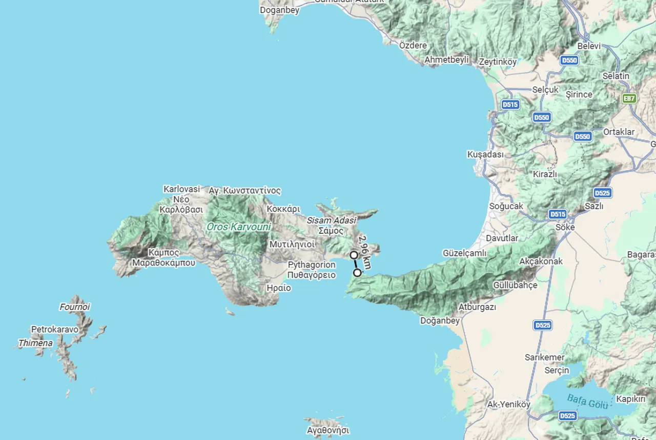 Sisam Adası'nın Türkiye kıyılarına yakınlığı