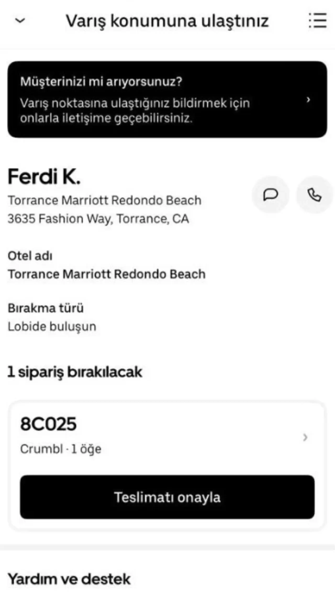 Kurabiye siparişinin ekran görüntüsü