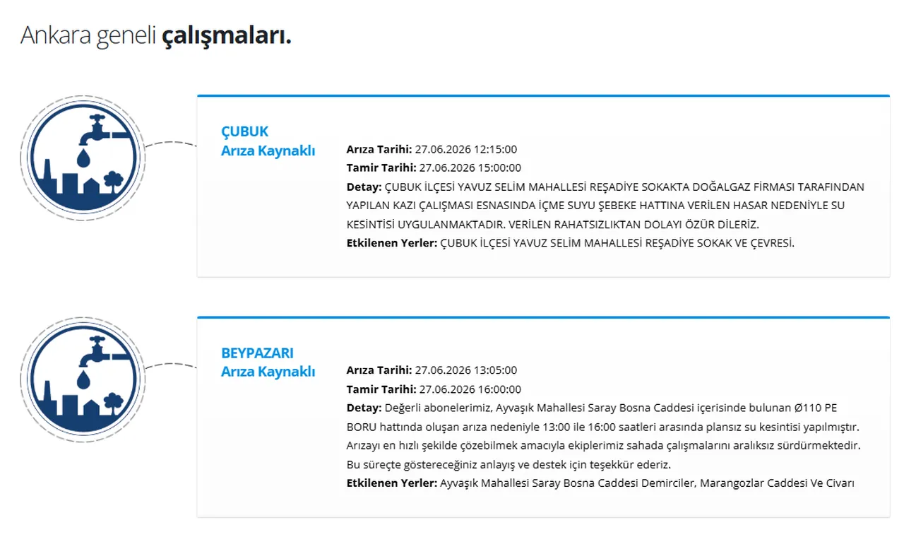 ASKİ su kesintisi programı! Ankarada sular ne zaman gelecek?