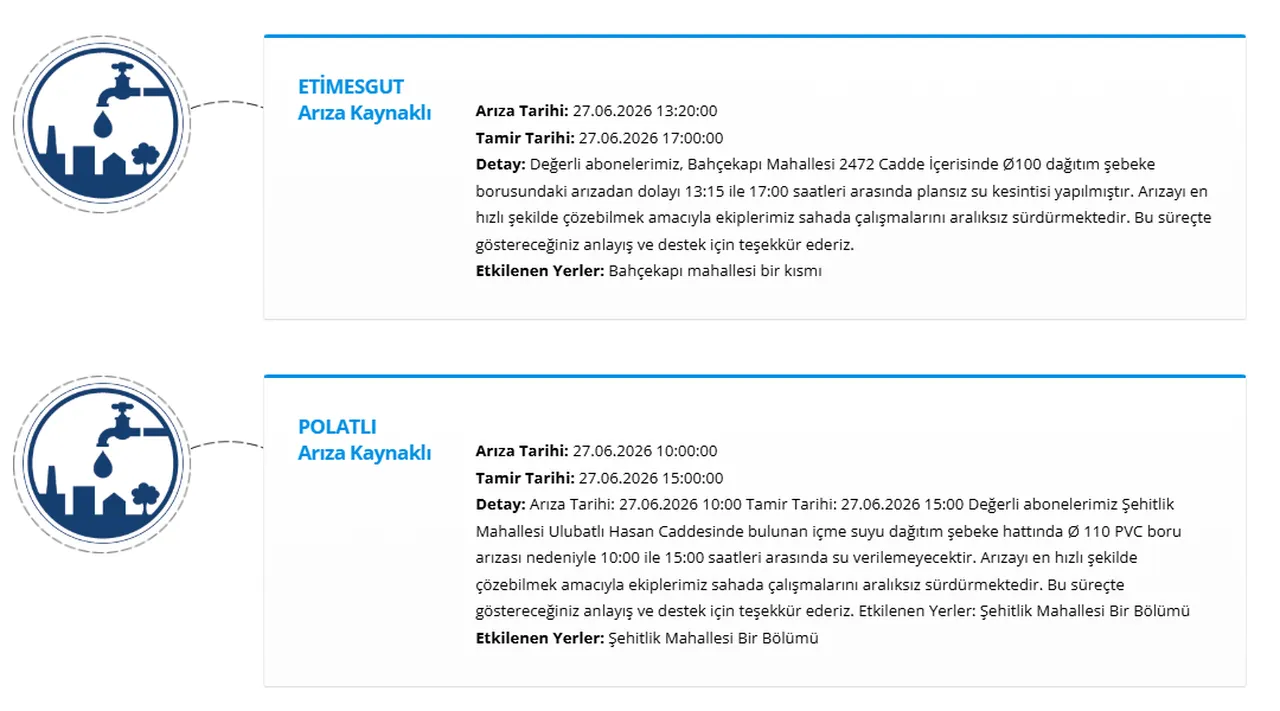 ASKİ su kesintisi programı! Ankarada sular ne zaman gelecek?