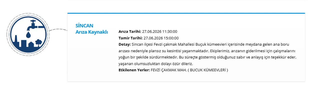 ASKİ su kesintisi programı! Ankarada sular ne zaman gelecek?