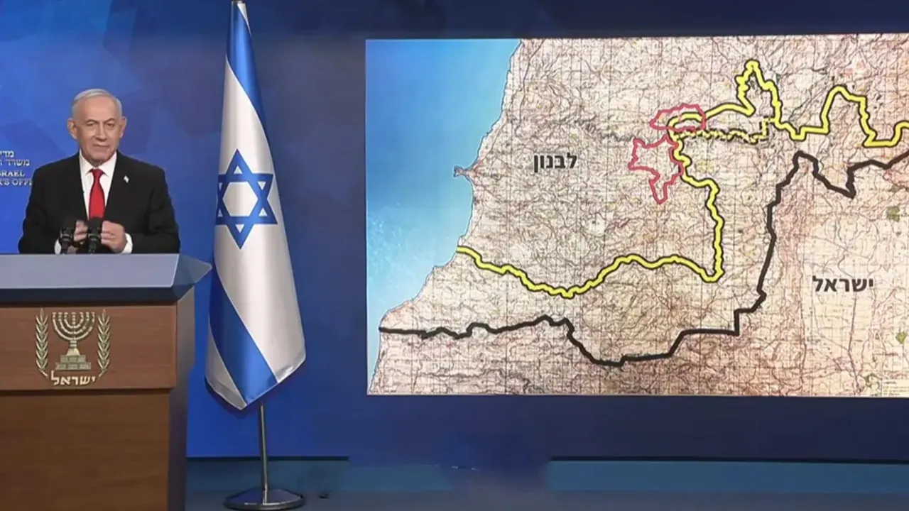 Netanyahu harita üzerinden anlattı! Çekilecekleri bölgeleri tek tek gösterdi