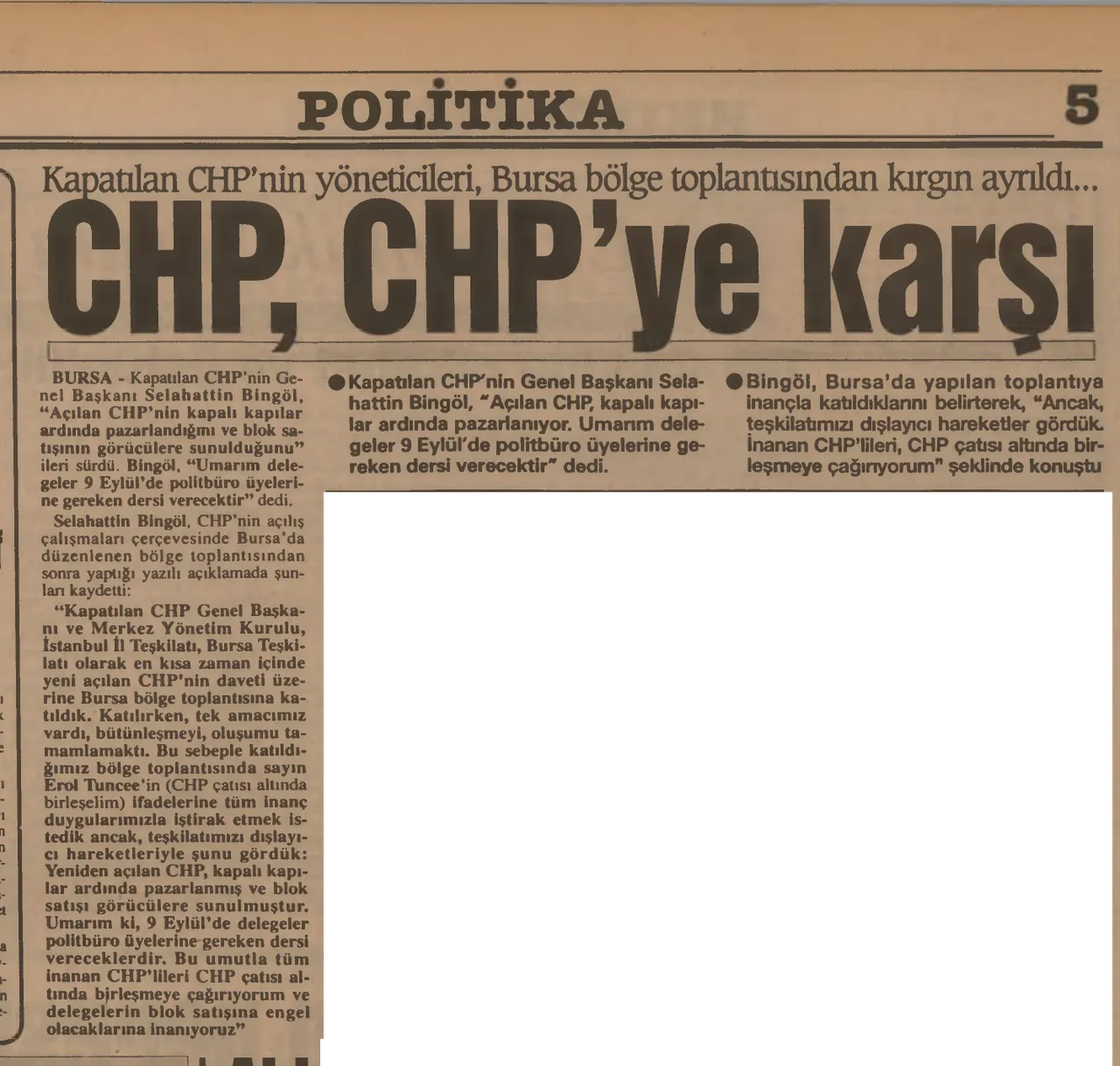 Olaylı CHP toplantısı - 20 Temmuz 1992 Türkiye gazetesi