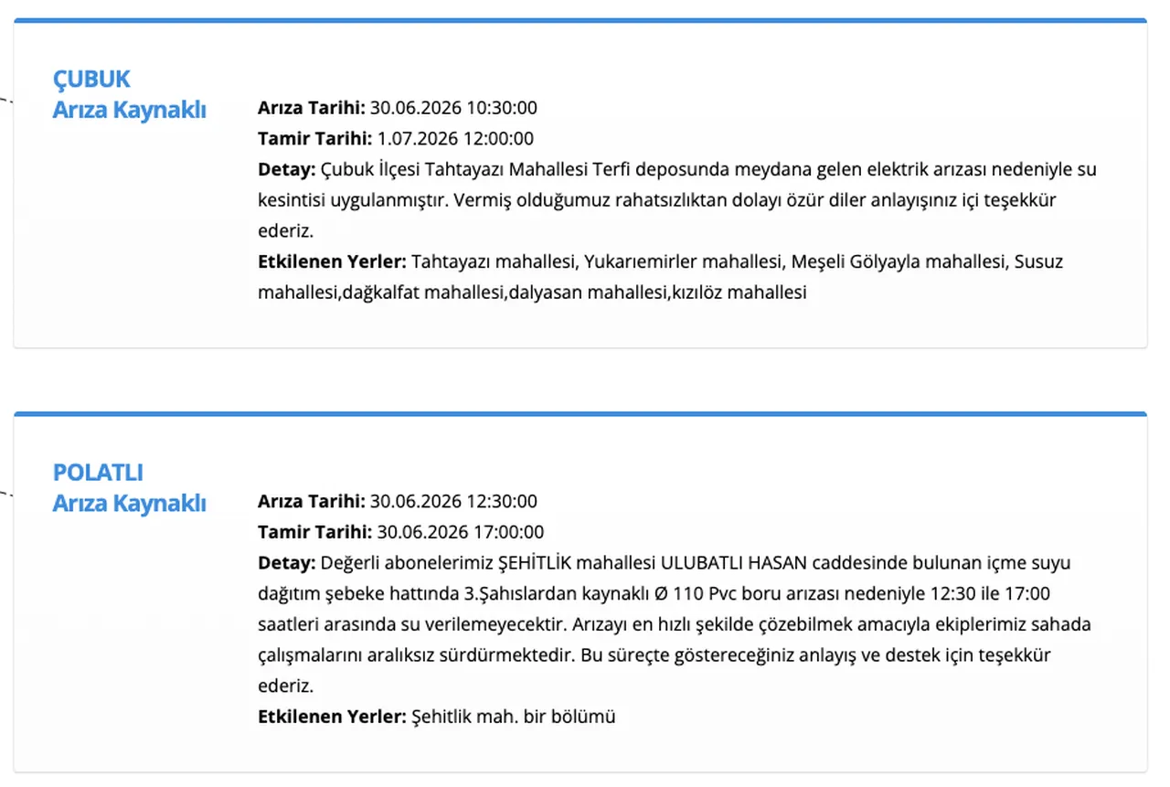 ASKİ su kesintisi listesi: Ankara Çubukta 25 saatlik su kesintisi yapılacak