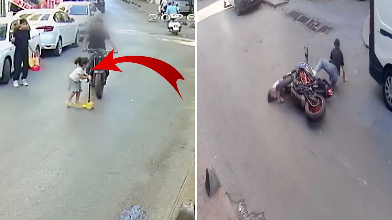 Hızla gelen motosiklet, yola çıkan çocuğu havaya savurdu! Kan donduran anlar