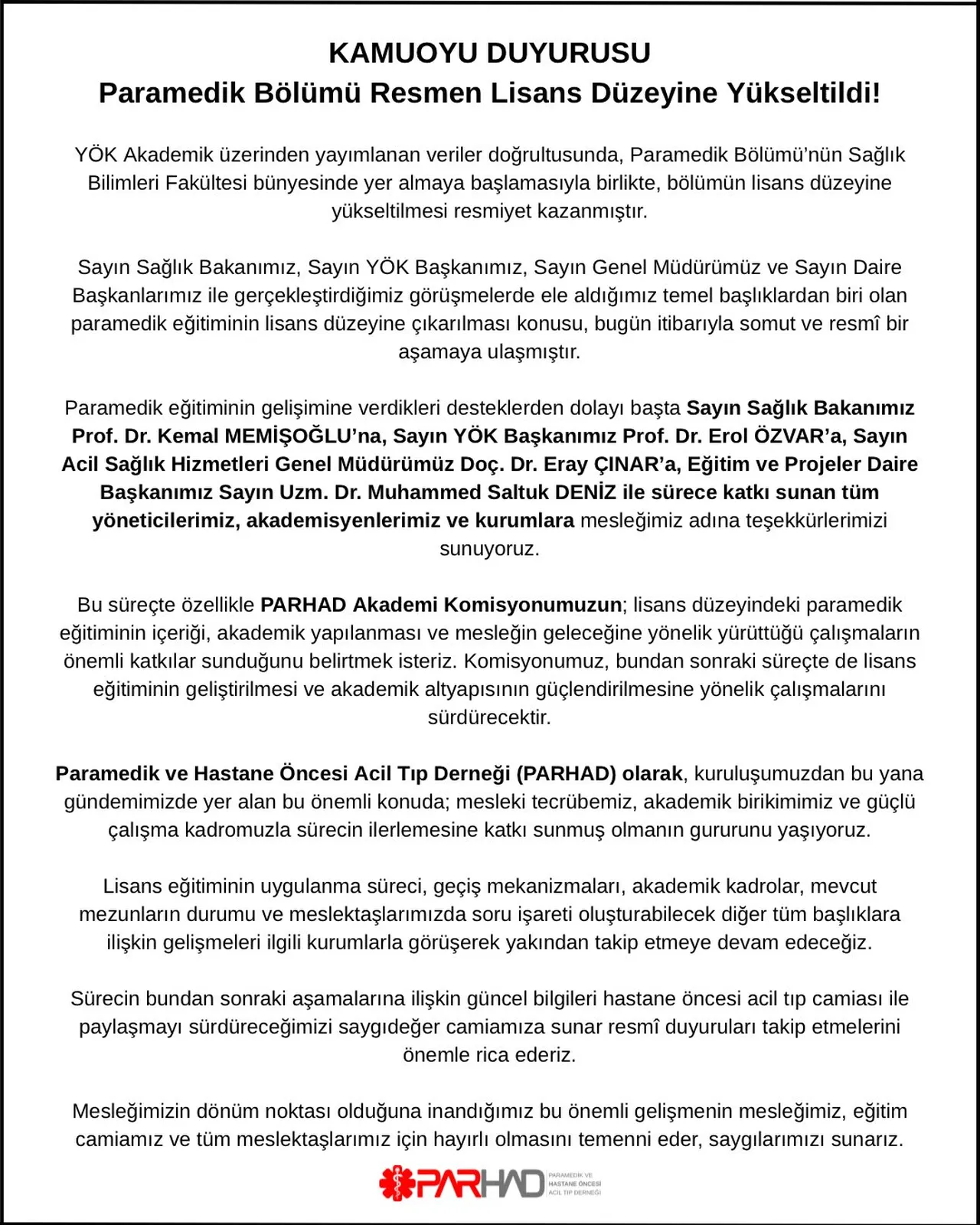 Paramedik 4 yıllık lisans oldu mu? PARHAD YÖK açıklamasını duyurdu!