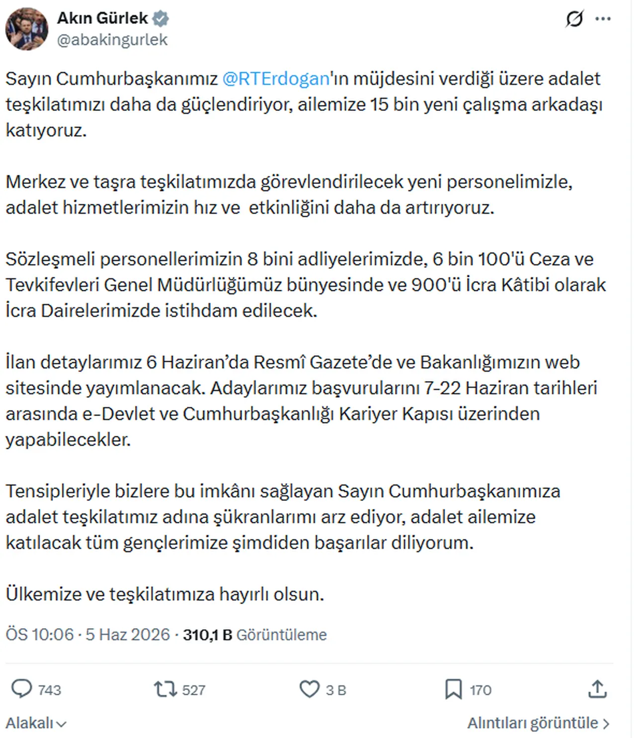 Adalet Bakanlığı 15 bin personel alımı başvuruları bugün başlıyor (Branş dağılımı, başvuru tarihleri ve şartları)