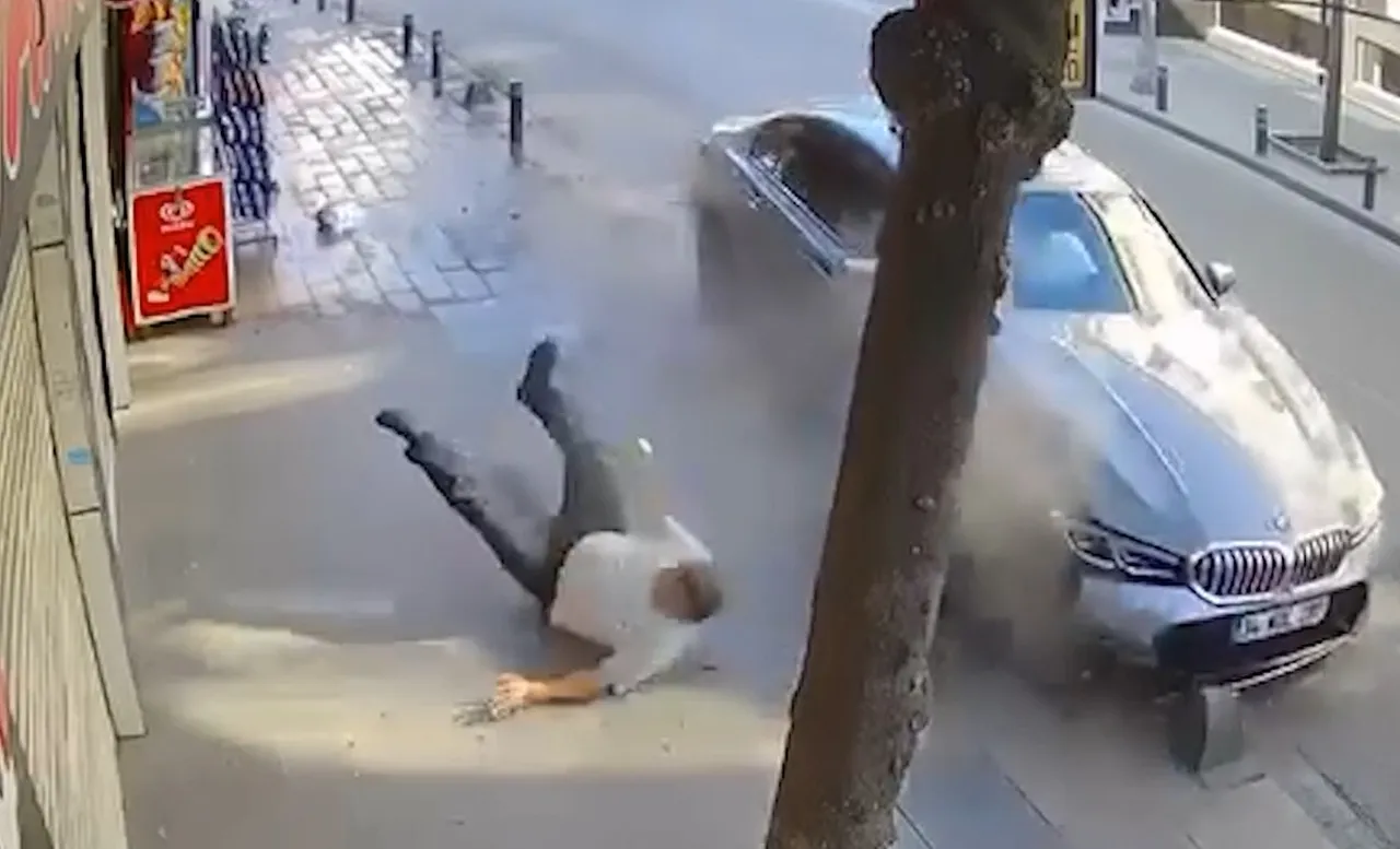 Arabası ile kaldırımdaki esnafı ezdi! Şoförün tepkisi şoke etti