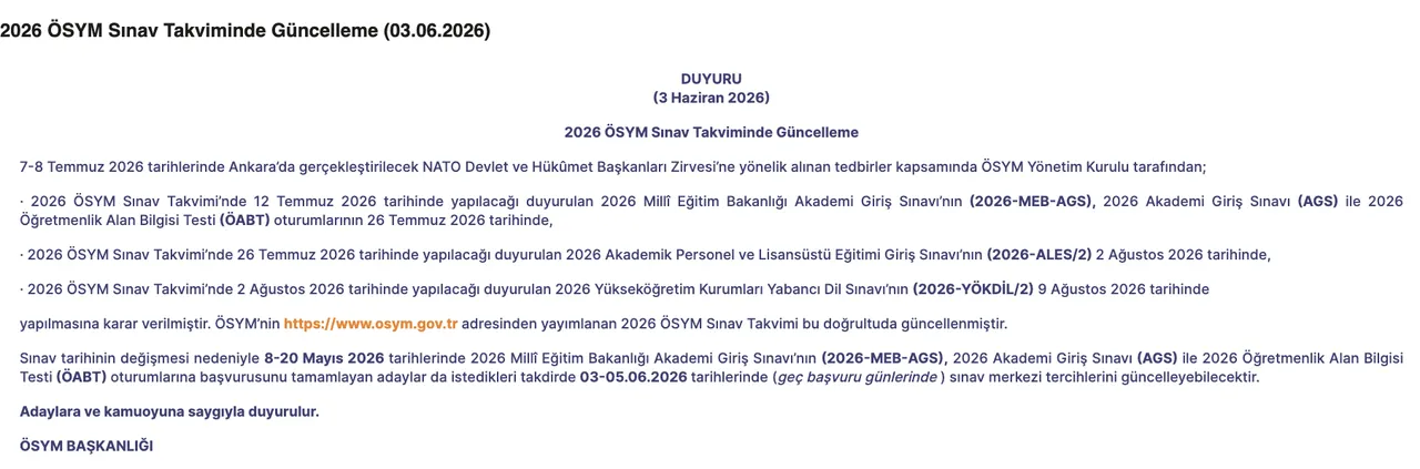 AGS ne zaman, sınav ertelendi mi? ÖSYM AGS tarihine ilişkin duyuru yayımladı