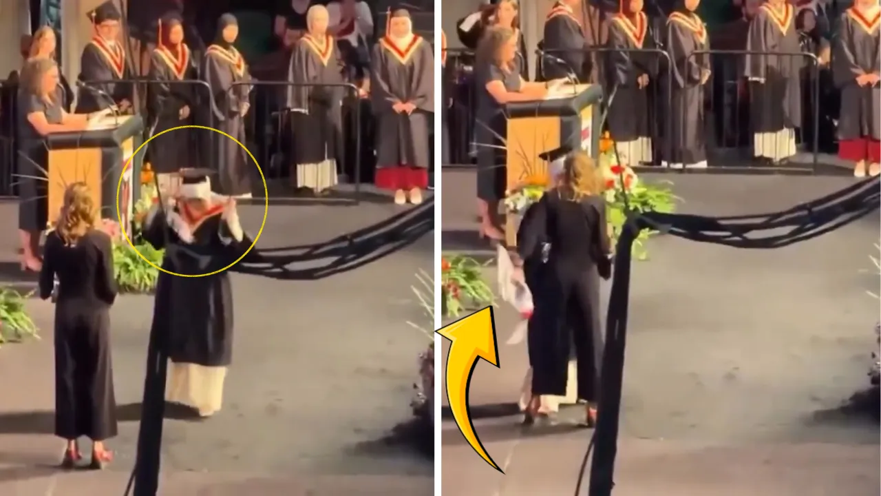 Kanada'da mezuniyet töreninde skandal! Öğrencinin kefiyesini çekip çıkardı, tepkiler çığ gibi 