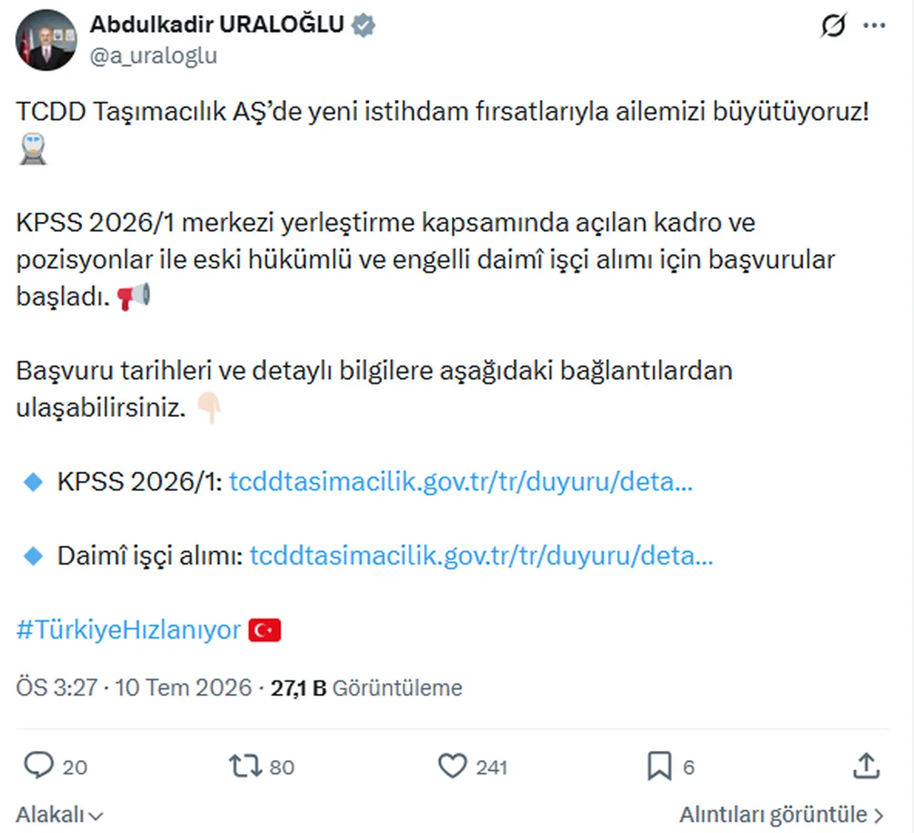 TCDD Taşımacılık 228 personel alacak! Başvuru tarihler ve şartları açıklandı