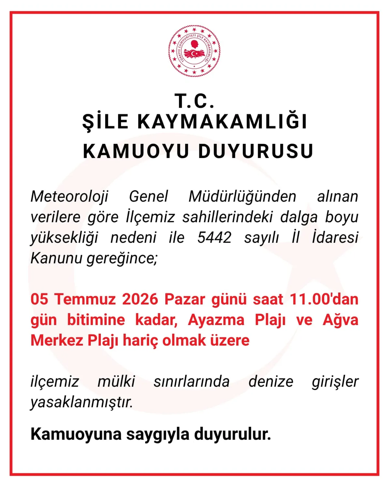 Şilede denize girmek yasak mı? Şile Kaymakamlığı duyurdu!
