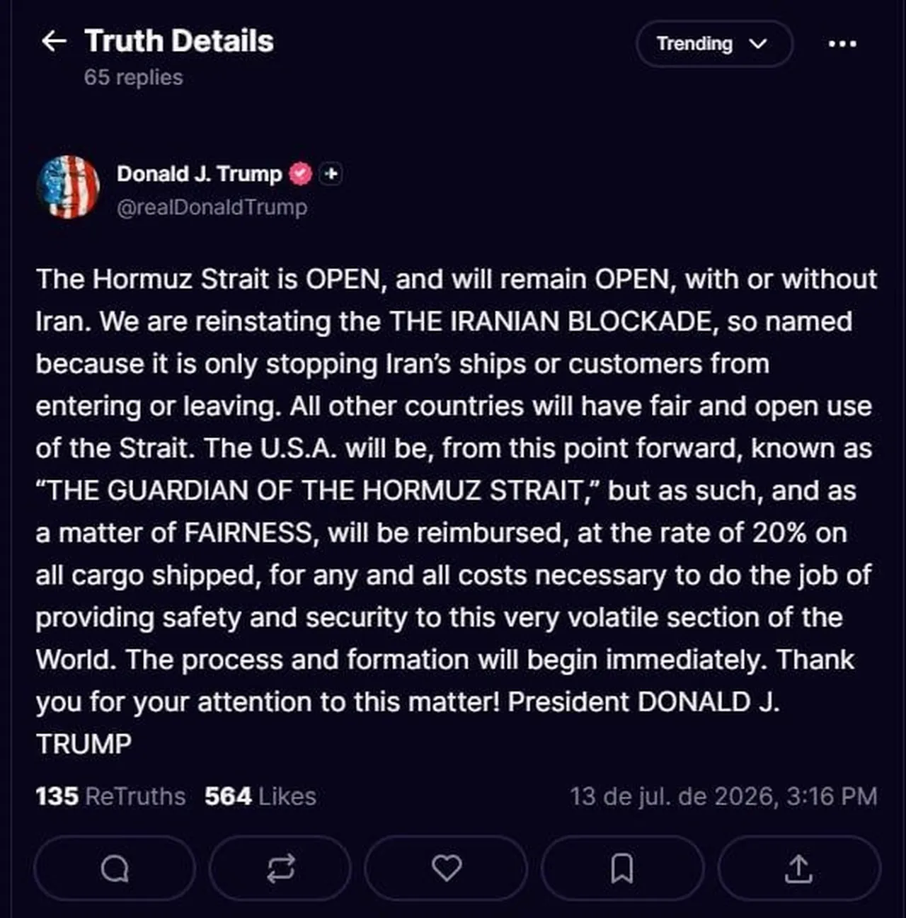 Trump'tan abluka kararı! "Gemilerden yüzde 20 ücret alınacak"