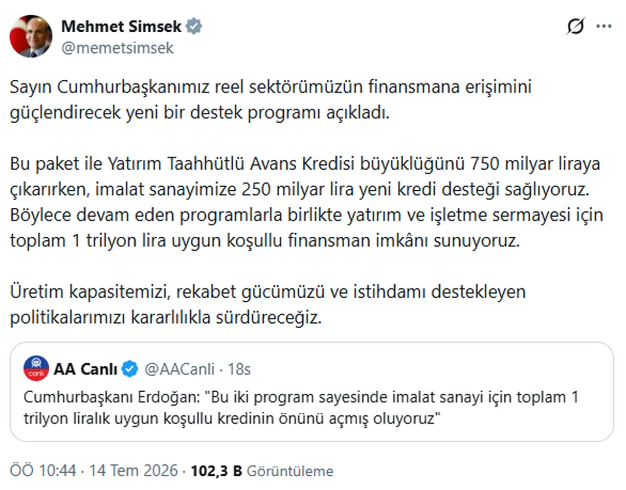 Müjdeyi Erdoğan vermişti, Bakan Şimşekten ilk değerlendirme geldi! Sanayiciye 6 ay ödemesiz büyük finansman paketi!