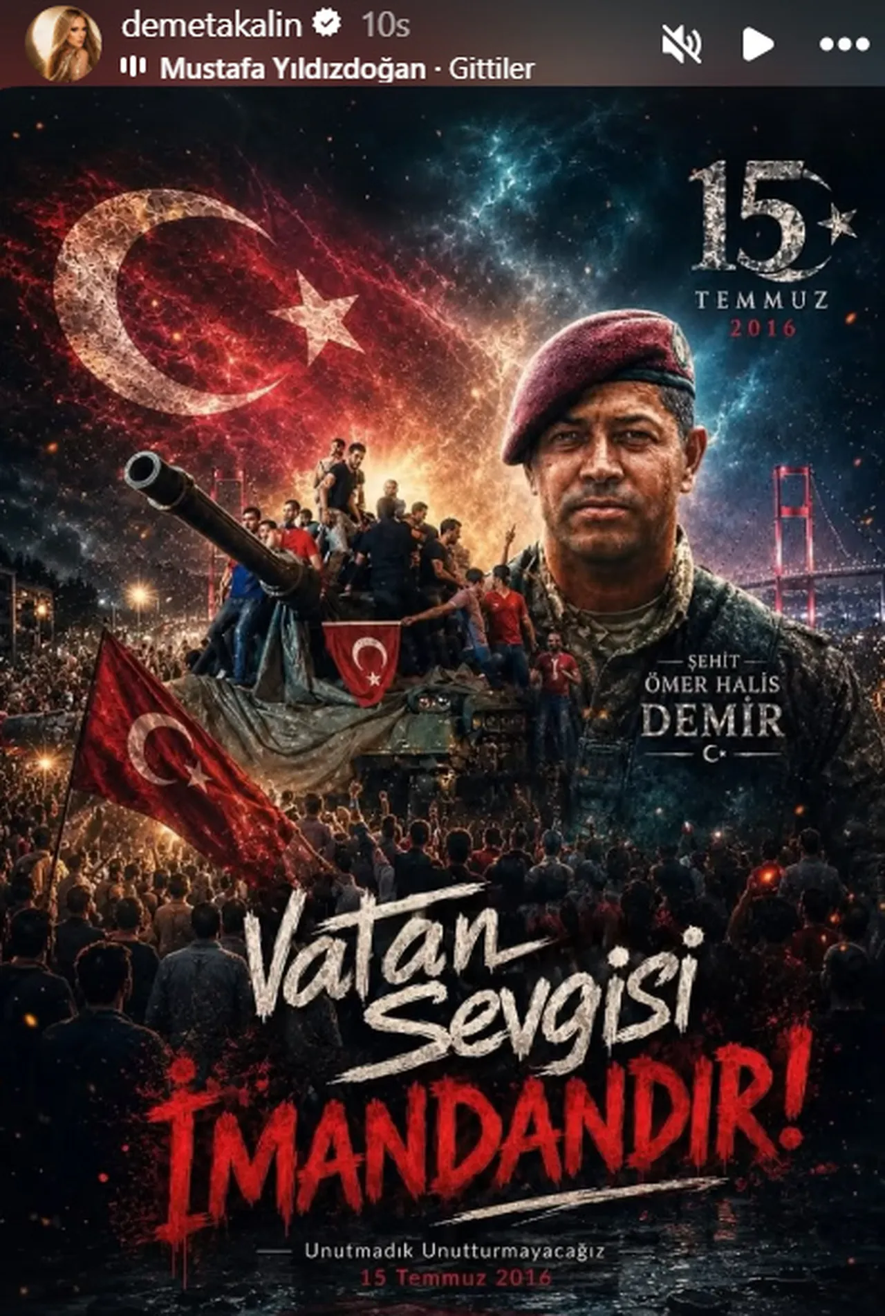 15 Temmuz'un yıl dönümünde sanat dünyası tek yürek oldu! Ünlülerden anlamlı paylaşımlar