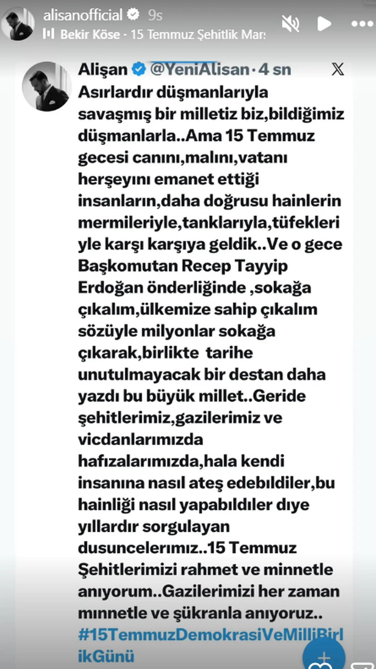 15 Temmuz'un yıl dönümünde sanat dünyası tek yürek oldu! Ünlülerden anlamlı paylaşımlar