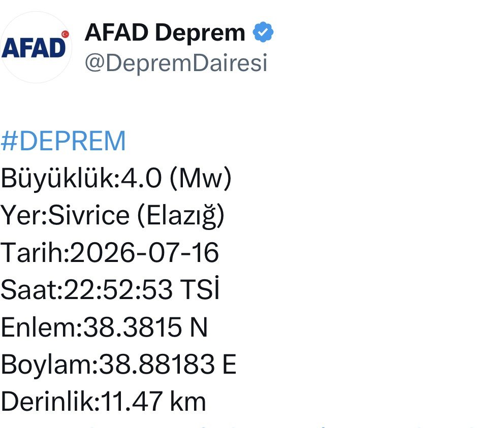 AFAD duyurdu! Elazığ'da deprem oldu