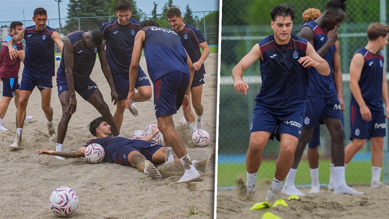 Trabzonspor'da keyifler yerinde: Kumda başlayan idmanı denizde bitti