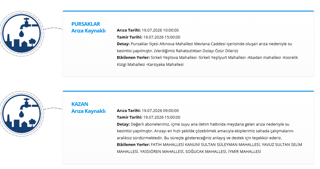 ASKİ 19 Temmuz su kesintisi programı! Ankara Pursaklar ve Kazan ilçelerinde  sular ne zaman, saat kaçta gelecek?