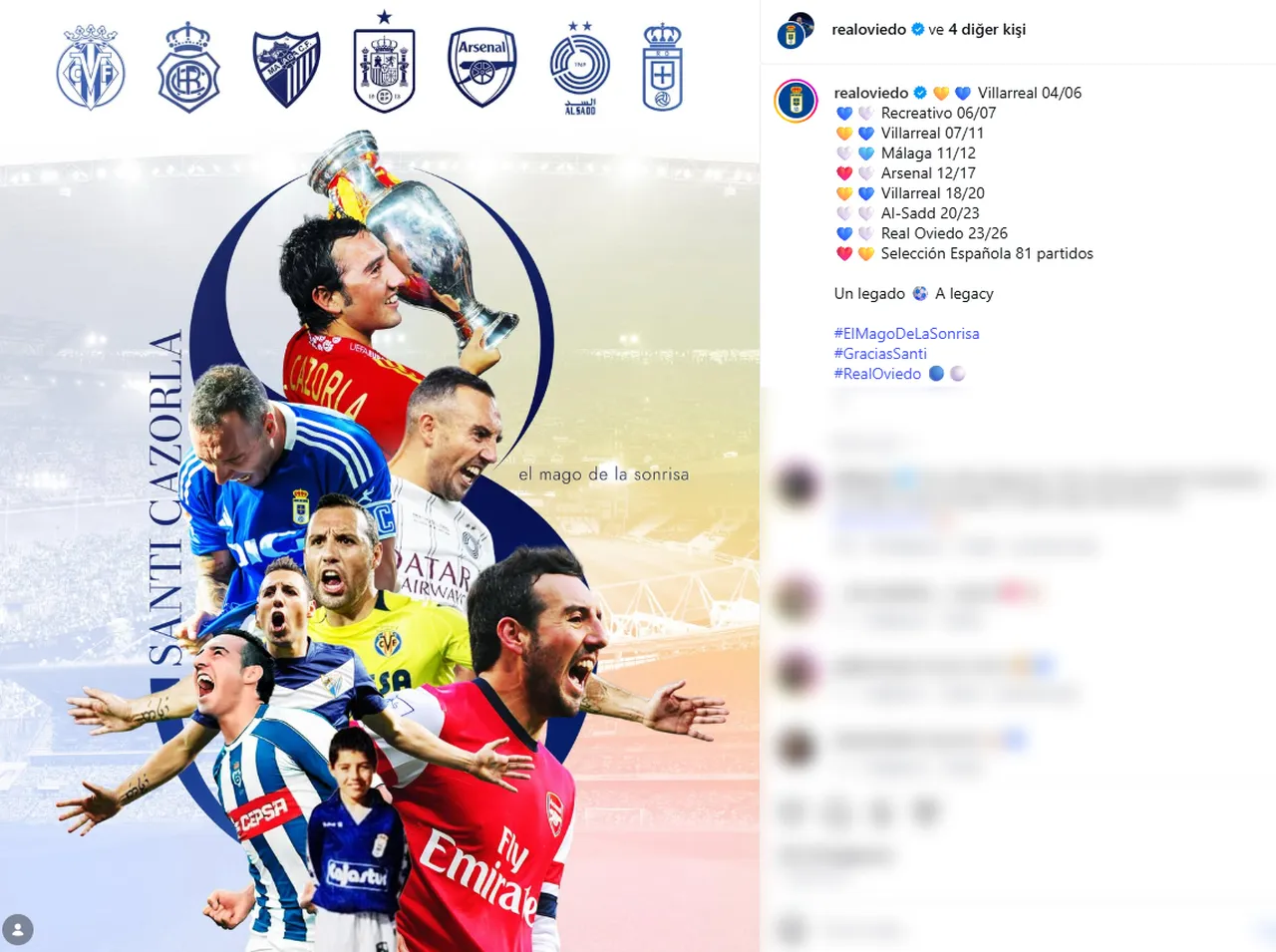 Santi Cazorla için Real Oviedo'nun paylaşımı