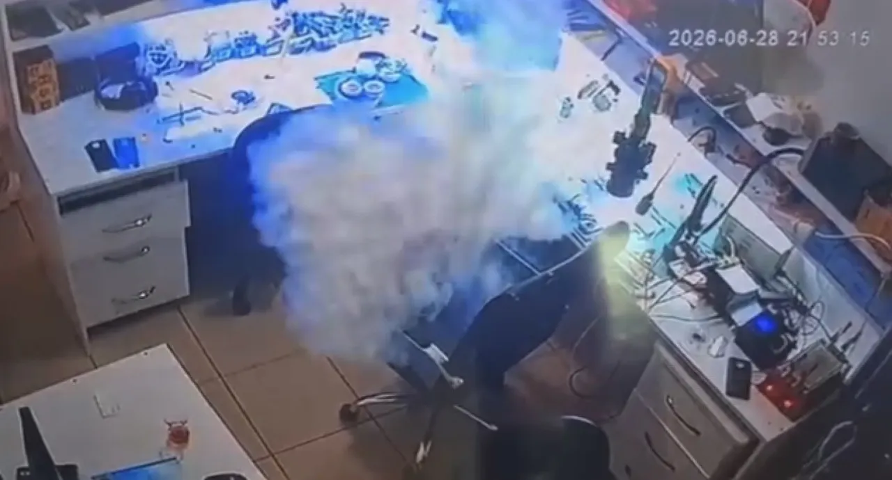 Saniyelerle faciadan döndü! Telefon tamircisinde korku dolu anlar! Batarya alev aldı, her yeri duman sardı
