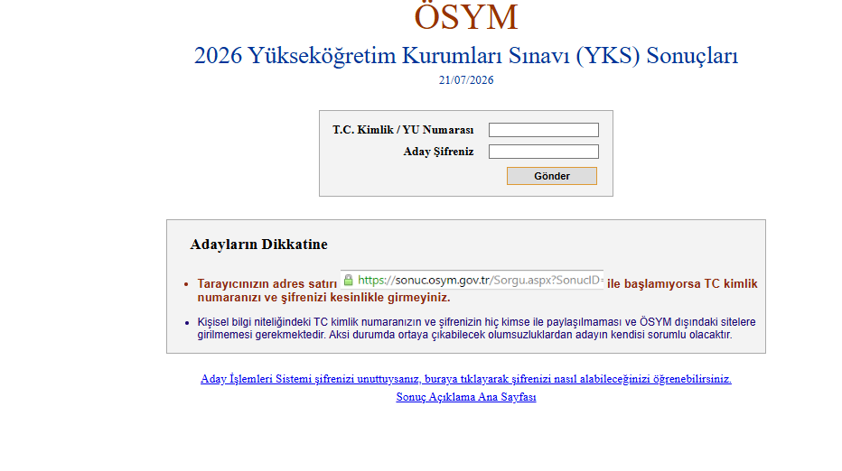 YKS 2026 sonuçları nasıl öğrenilir? ÖSYM YKS sonuç sorgulama sayfası