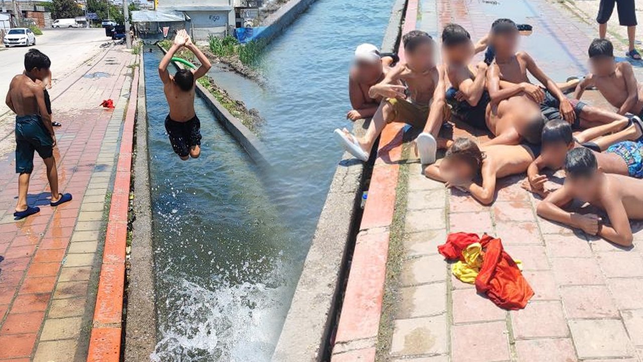 Adana'da kaldırımlar plaja döndü! 