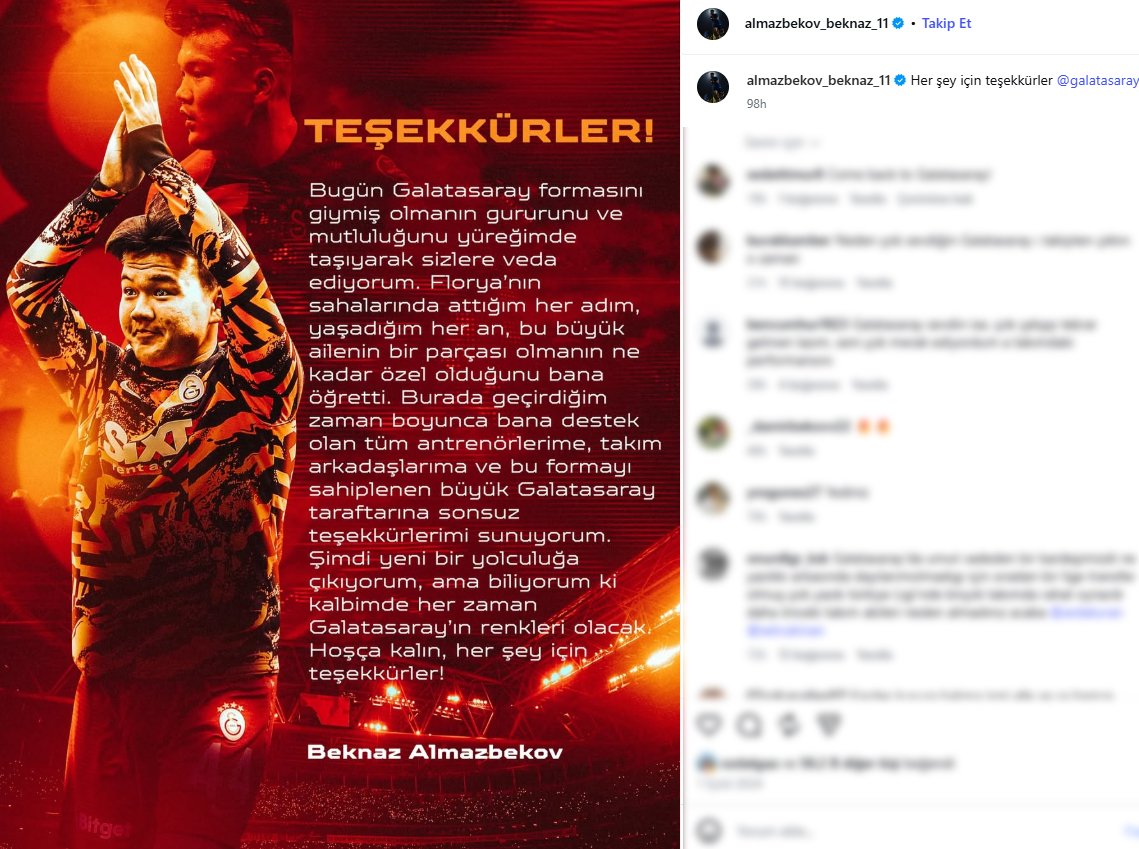 Kırgız futbolcunun Galatasaray'a veda paylaşımı