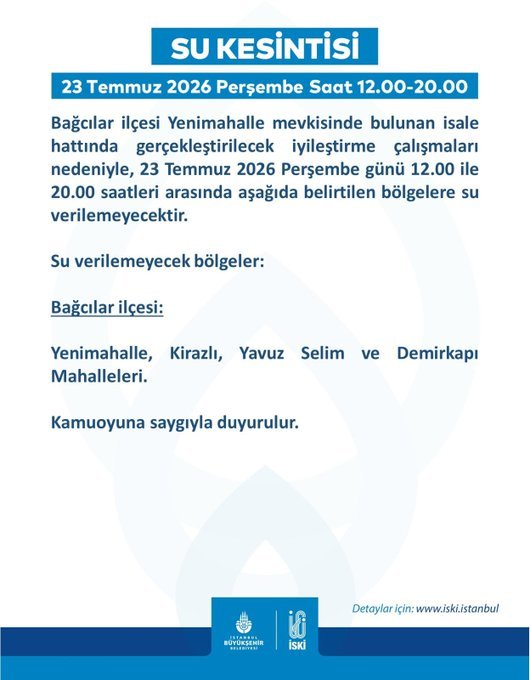 Bağcılarda 4 mahallede su kesintisi yaşanıyor! Sular ne zaman, saat kaçta gelecek?