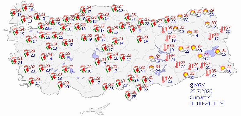 25 Temmuz 2026 MGM hava durumu tahmin haritası