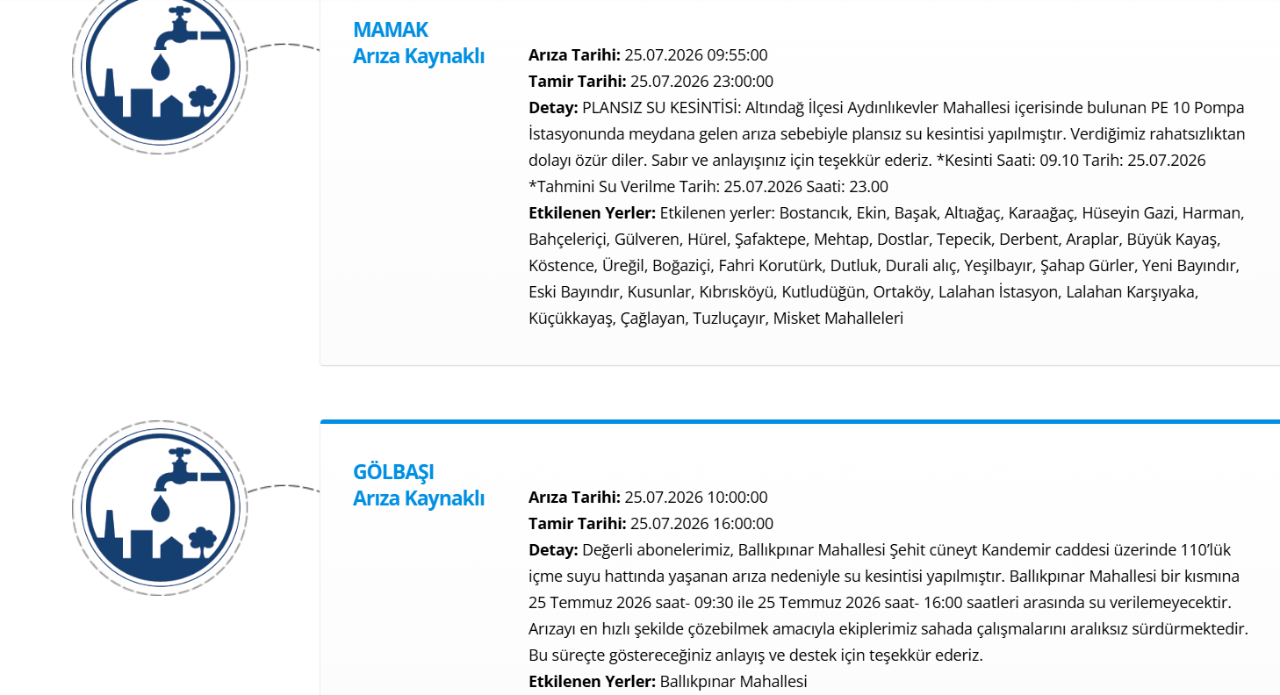 ASKİ Ankara su kesintisi! 25 Temmuz Ankarada su kesintisi ne zaman bitecek?