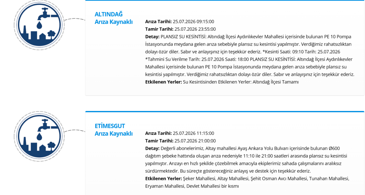 ASKİ Ankara su kesintisi! 25 Temmuz Ankarada su kesintisi ne zaman bitecek?
