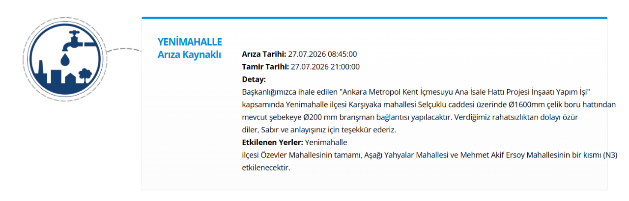 ASKİ Ankara su kesintisi! 27 Temmuz Ankara'da sular ne zaman gelecek?