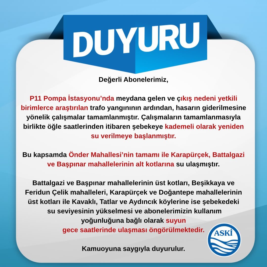 ASKİ'nin son açıklaması, X hesabında 27 Temmuz 18:57'de yapılmış.