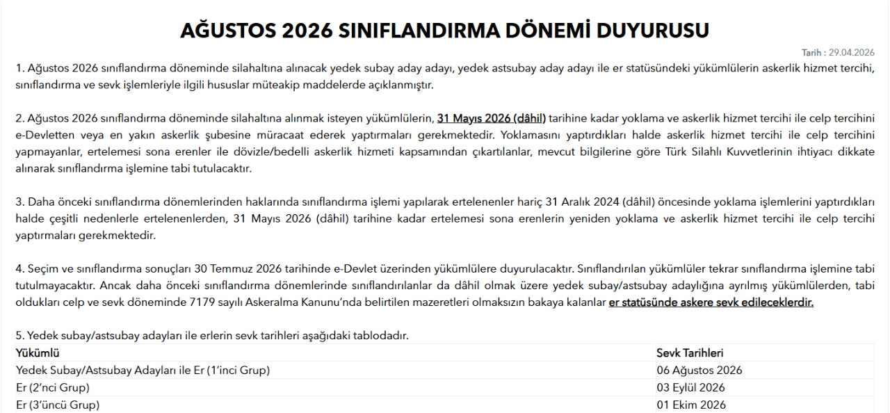 Askerlik yerleri ne zaman açıklanacak? 2026 Ağustos dönemi celbi için tarih belli oldu