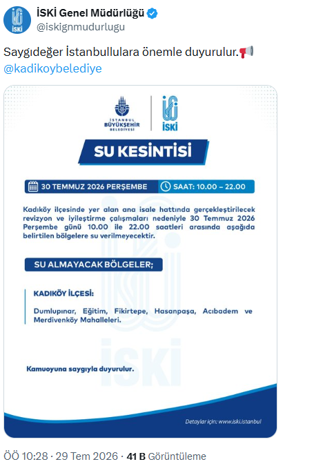 Kadıköyde sular ne zaman gelecek? 6 ilçede 12 saat su kesintisi duyurusu